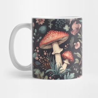 Red Mushroom Pink Flowers Cyan Green Leaves Pattern Mug